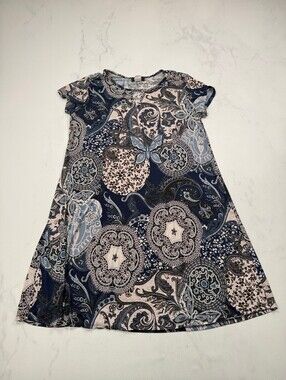 Espresso Printed Mini Dress Navy Blue 90s Abstract Print - Womens L